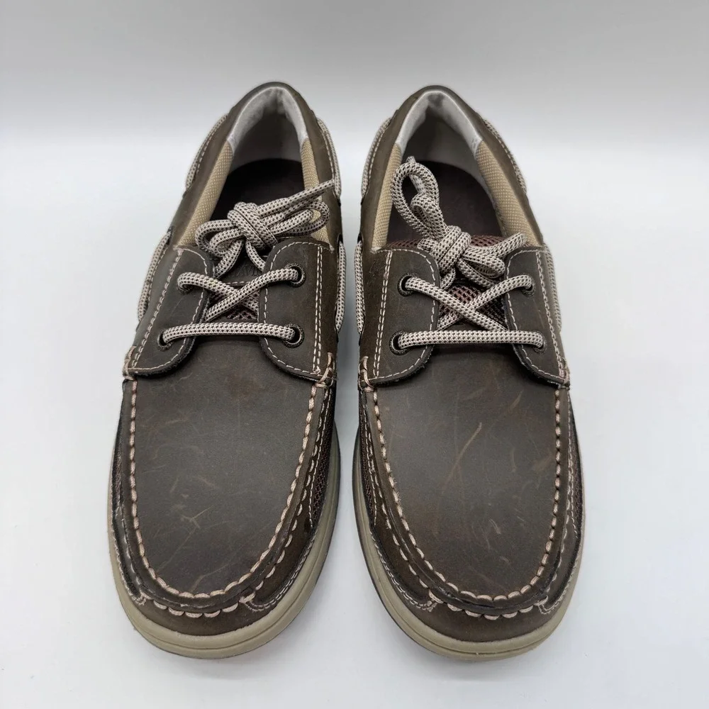 Margaritaville Anchor Boat Shoes Mens 8 Brown Lace Up Leather Mesh Loafers